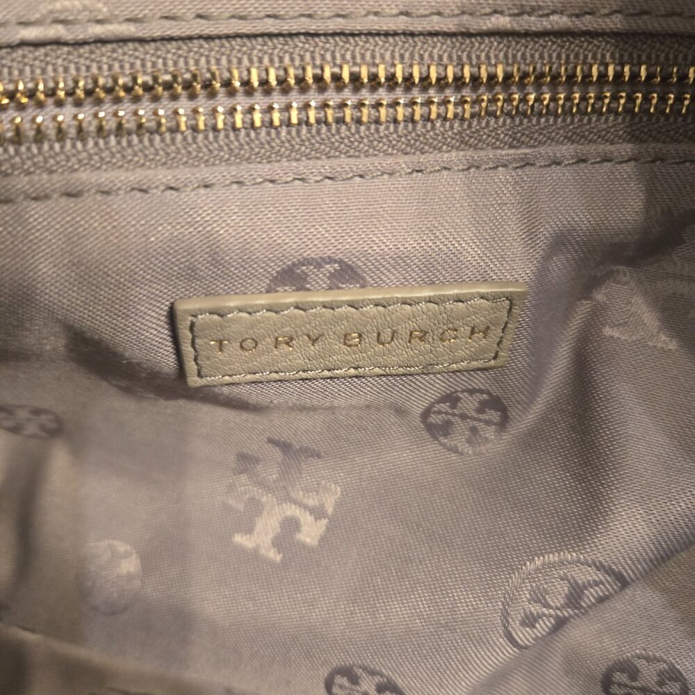 Tory Burch Gray Leather Satchel with Embossed Logo - Picture 8 of 10